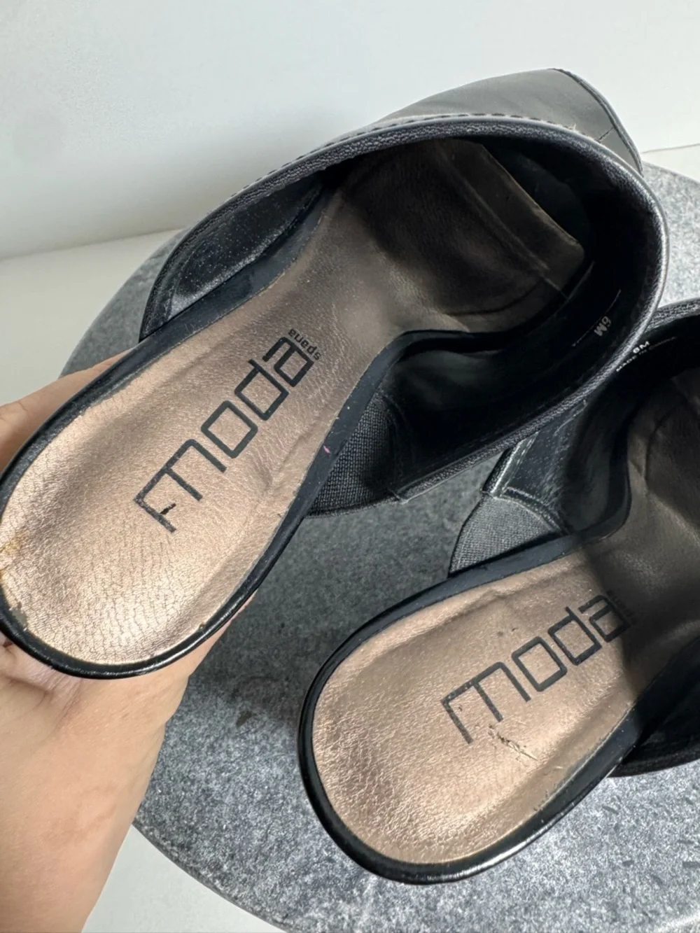 Vintage 90s Black Wedge Mules Heels 6